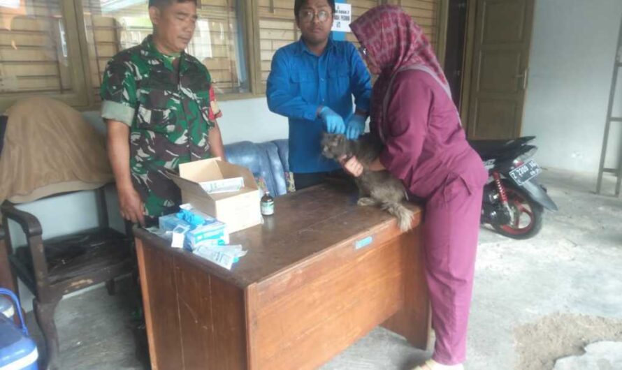Babinsa Koramil 1313 Banjar monitoring pemberian vaksin hewan peliharaan
