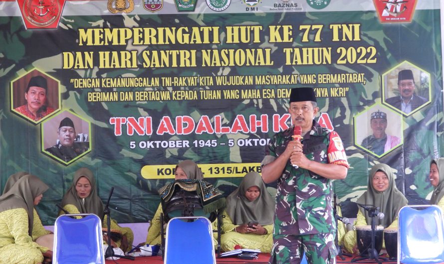 Koramil 1315/Lakbok, Kodim 0613/Ciamis Bersama Warga Gelar Tabligh Akbar Peringati Hut TNI ke-77 dan Hari Santri Nasional Tahun 2022