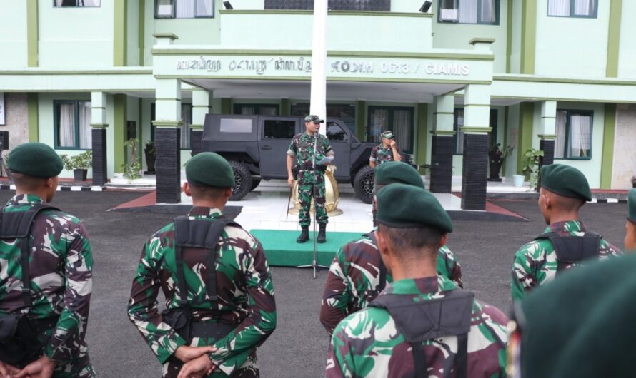 Dandim 0613/Ciamis Melepas Pergeseran Pasukan BKO Dalam Pengamanan TPS Pemilu Di Kabupaten Ciamis