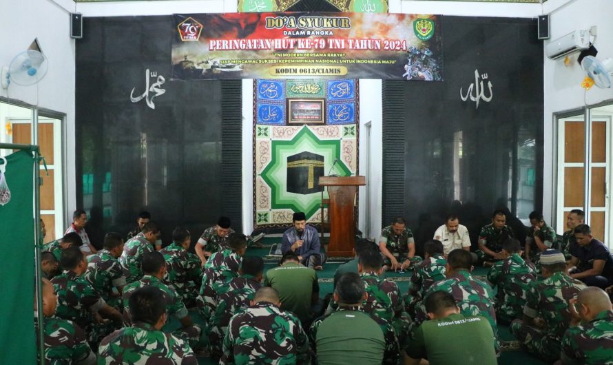 Sambut HUT TNI Ke 79, Kodim 0613/Ciamis Gelar Doa Bersama di Masjid Jami Baiturrahma Walmarhammah