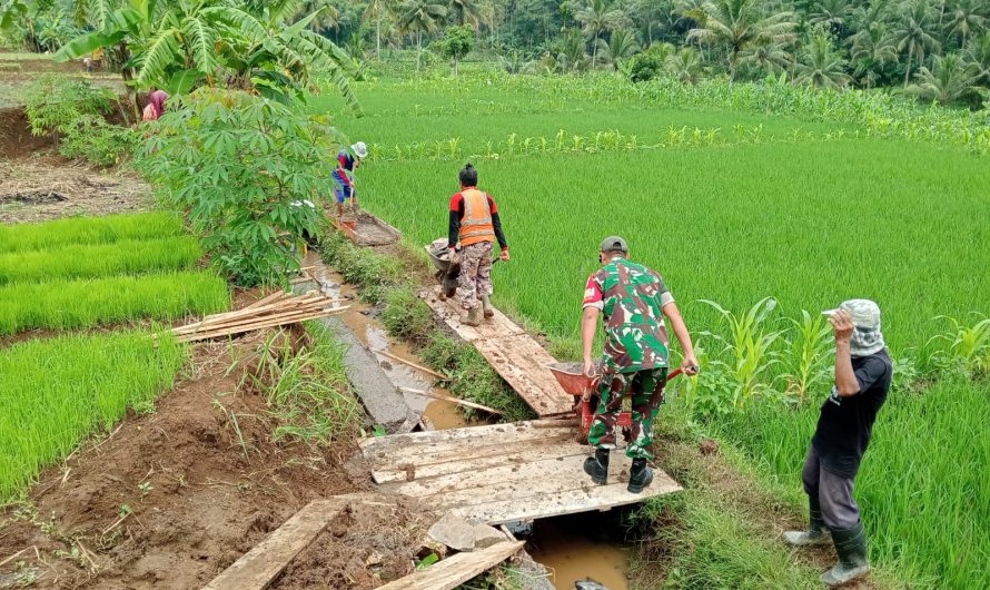 Perlancar distribusi air ke lahan pertanian,Babinsa Bantu Warga pembuatan saluran air